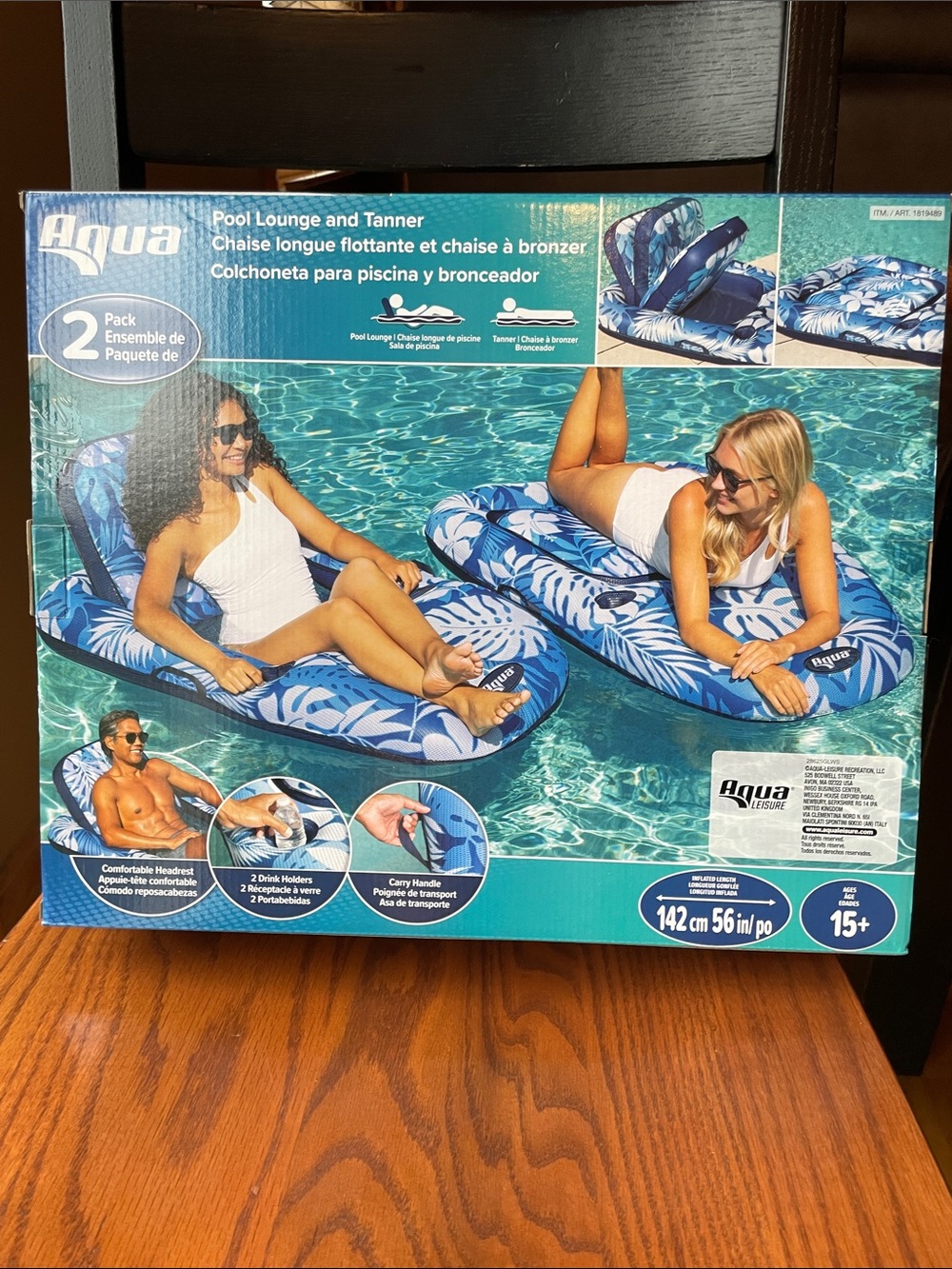 NIB 2-Pack Aqua Brand Tropical Leaf Pool Lounges/Tanners